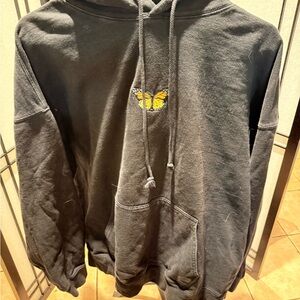 Brandy Melville Charcoal Hoodie with Yellow Butterfly